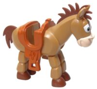 87933c01pb01 - Horse, Toy Story with Reddish Brown Flexible Rubber Tail and Mane, Dark Orange Saddle, Light Nougat Muzzle and Inner Ears, Black and White Eyes Partly Closed, Dark Orange Eyebrows, Reddish Brown Hooves Pattern (Bullseye)